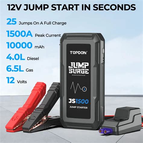 Topdon JS1500 Car Jump Starter 1500 12 Volt Safe Protection Lithium