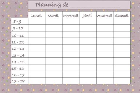 Planning Hebdomadaire Gratuit A Imprimer T L Charger En Ligne