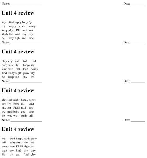 Unit 4 Review Bingo Cards Wordmint