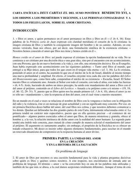 Pdf Carta Enc Clica Deus Caritas Es Del Sumo Pont Fice