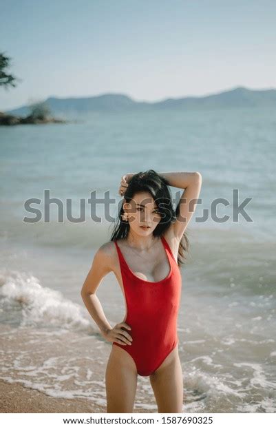 Sexy Asia Woman Red Bikini One Stock Photo 1587690325 Shutterstock