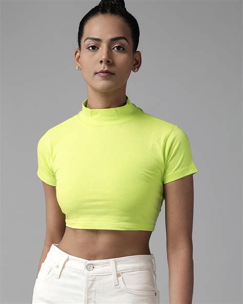 Buy Womens Green Slim Fit Crop Top Online At Bewakoof