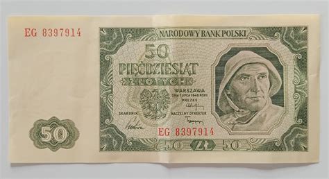 Banknot 50 złotych 1948 rok seria EG NBP PRL Poznań Licytacja na