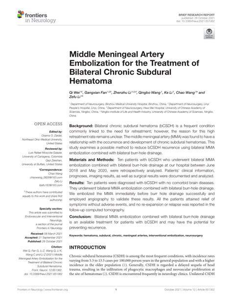 Pdf Middle Meningeal Artery Embolization For The Treatment Of