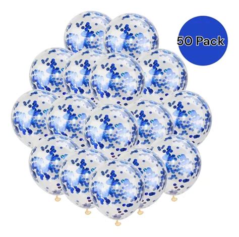 Kit 50 Piezas Globo Látex Transparente Confeti Azul Rey