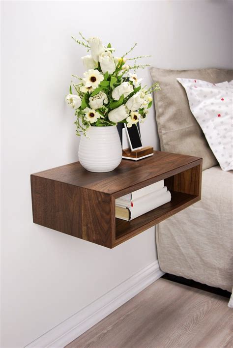 Solid Walnut Wood Floating Nightstand Floating Walnut Etsy Walnut Bedside Table Decor