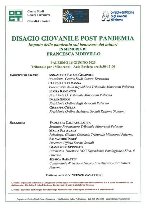 Disagio Giovanile Post Pandemia Camera Minorile Di Palermo