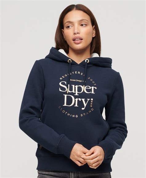 Femme Sweat à capuche et logo métallisé Luxe Bleu Marine Nautique