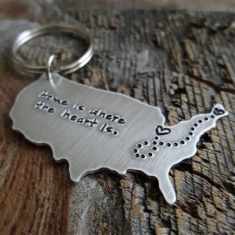 Large Home Keychain Usa Keychain State Keychain Hand Stamped Etsy