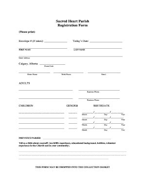 Fillable Online Sacred Heart Parish Registration Form Fax Email Print