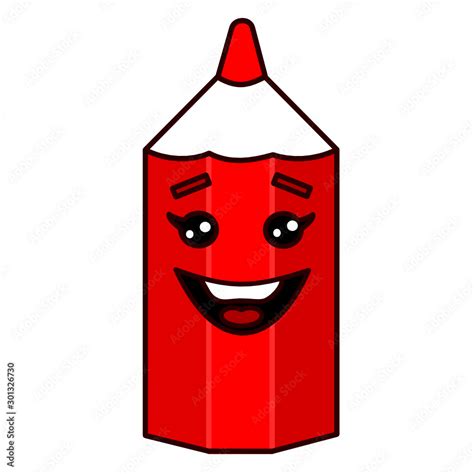 Smiley With Red Color Pencil Cartoon Style Clip Art On A White