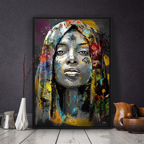 Inaya Tableau Street Art Portrait Africain Romaric Artiste