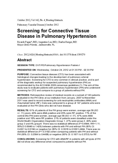 Pdf Screening For Connective Tissue Disease In Pulmonary Hypertension Ricardo Gregorio