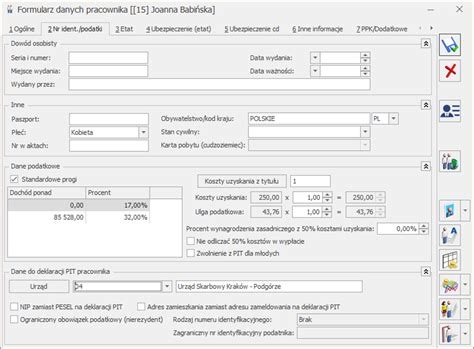 Formularz Danych Pracownika Zak Adka Nr Ident Podatki Baza Wiedzy