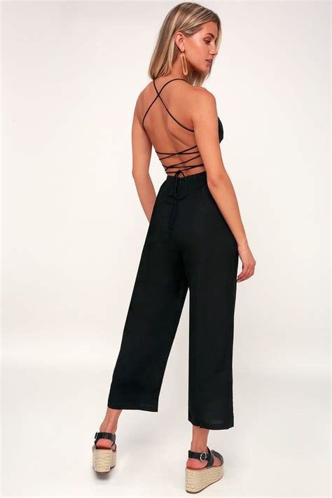 Astr The Label Leighton Black Lace Up Culotte Jumpsuit Mod And Retro