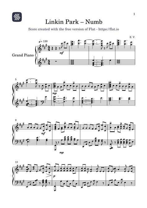 Numb Arr E V By Linkin Park Sheet Music For Piano Solo At Sheet