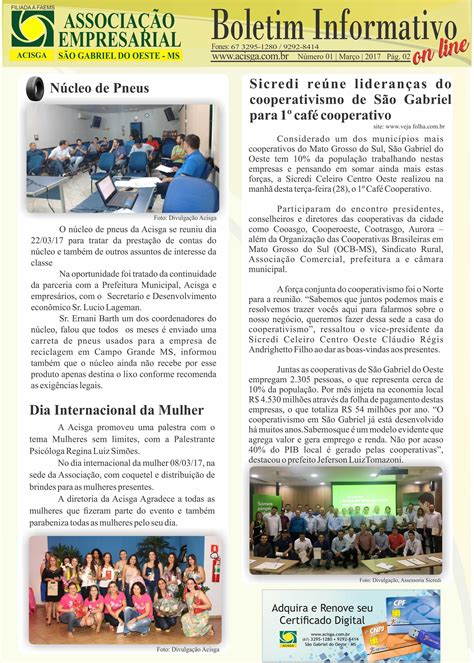 Boletim Informativo Acisga Associação Empresarial De São Gabriel Do Oeste