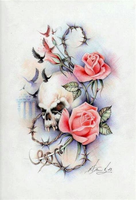 With Pink Roses Vine Tattoos Skull Rose Tattoos Skull Sleeve Tattoos