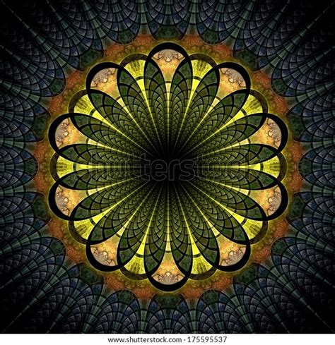 Dark Green Fractal Flower Digital Artwork Stock Illustration