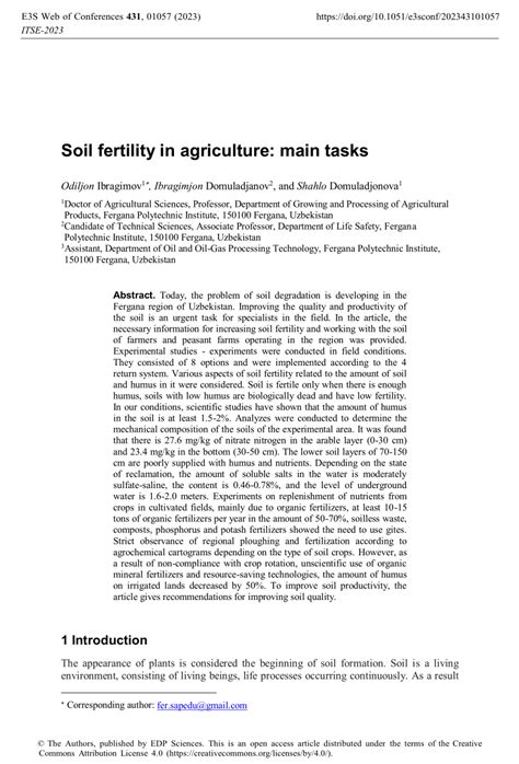 (PDF) Soil fertility in agriculture: Main tasks