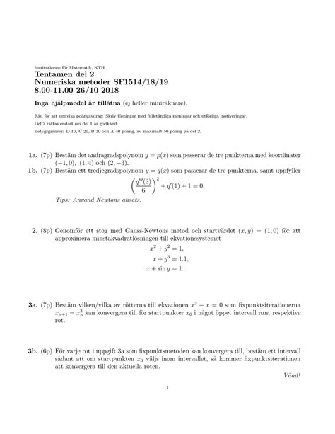 Tenta 2018 10 26 Del2 Institutionen F Or Matematik KTH Tentamen Del