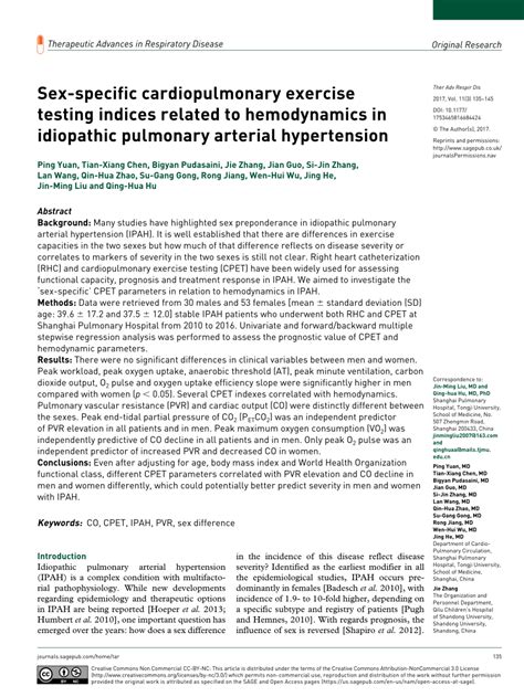 Pdf Sex Specific Cardiopulmonary Exercise Testing Indices Related To Hemodynamics In