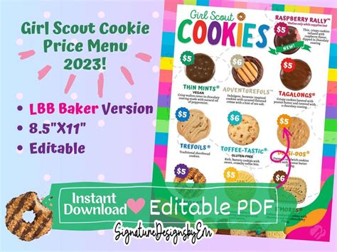 Girl Scout Cookie Flyer Lbb Cookie Menu Cookie Booth Sales Girl