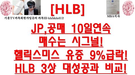 주식투자 Hlbjp공매 10일연속매수는 시그널헬릭스미스 유증 9급락hlb 3상 대성공과 비교 Youtube