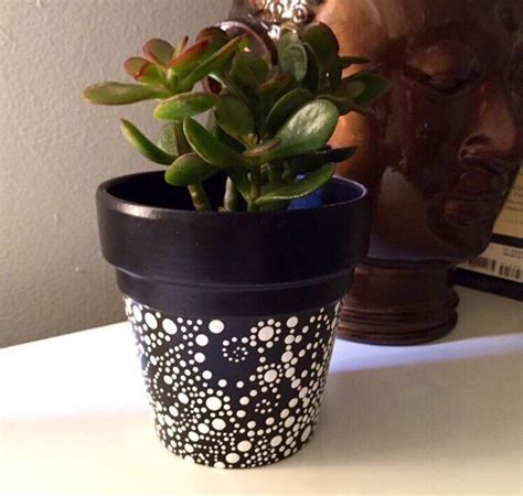 Hand Painted Black And White Terra Cotta Pot Etsy