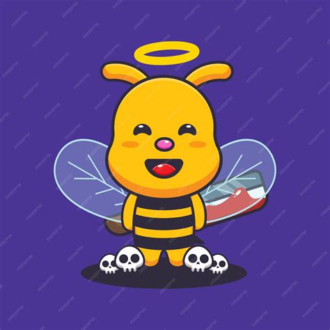 Premium Vector Bad Bee Holding Bloody Machete In Halloween Day Cute