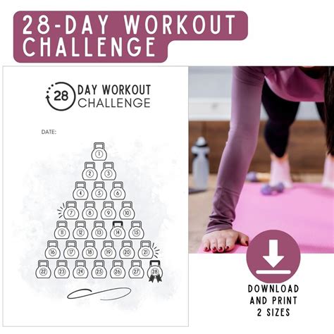 28 Day Workout Challenge Printable 28 Days Fitness Tracker Home Workout And Exercise