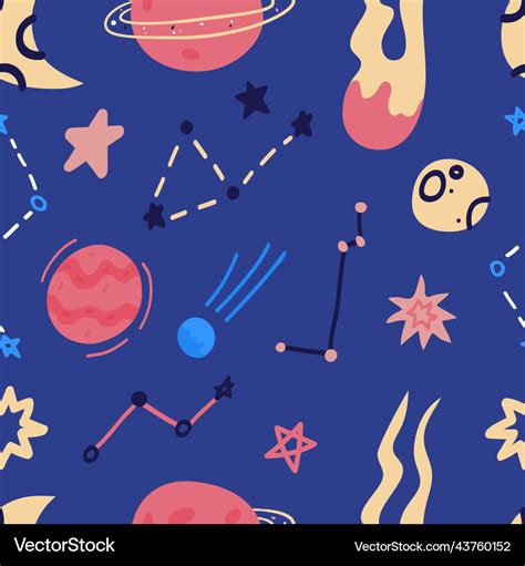 Space Seamless Pattern Of Planets Orbits Flying Vector Image