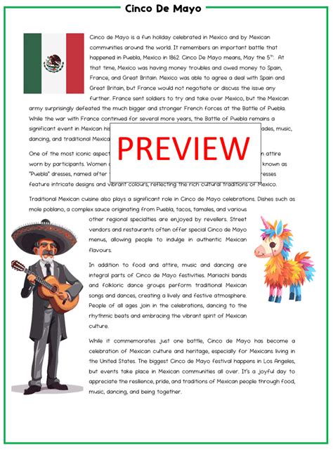 Mash Cinco De Mayo Reading Comprehension Activity