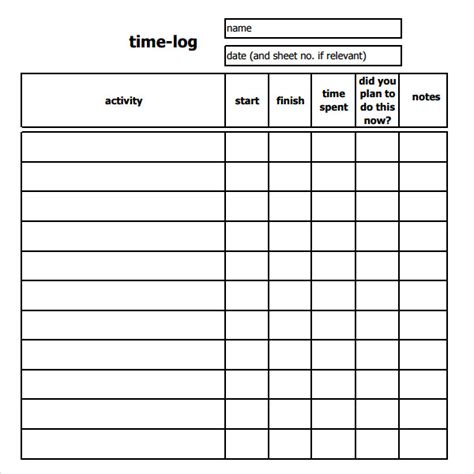 11 Time Log Templates Pdf Word Sample Templates