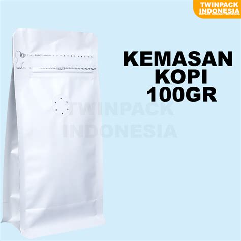 Jual Kemasan Kopi 100 Gram Ziplock Putih Flat Bottom Valve Zipper