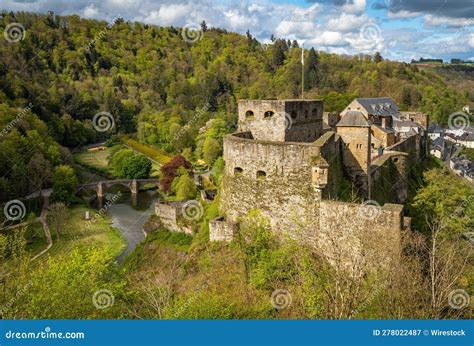 Aerial View Of The Historic Bouillon Castle And The Forests Of Belgian