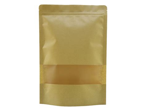 Eco Friendly Brown Kraft Paper Stand Up Pouch With Window