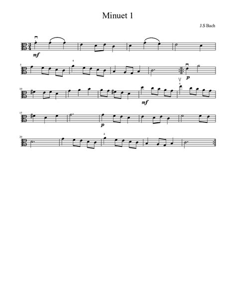 Js Bach Minuet 1 Viola Sheet Music For Violin Solo