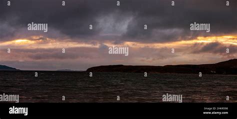 Dramatic Skies Over Loch Canaird Saltwater Strait Between Scotland