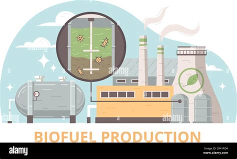 Biofuel Production Flat Design Concept Demonstrating Processing Plant