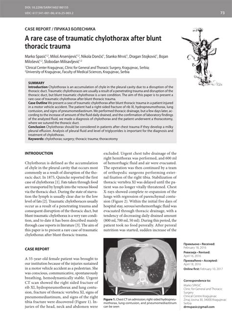 Pdf A Rare Case Of Traumatic Chylothorax After Blunt Thoracic Trauma