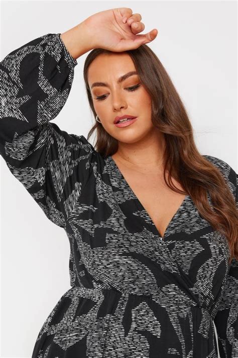 Yours Plus Size Black Abstract Print Wrap Top Yours Clothing