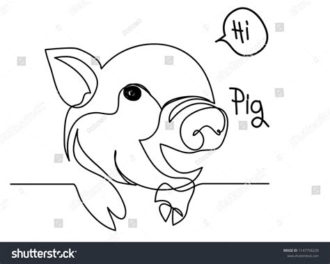 Continuous Line Drawing Cute Pig Vector Stock Vector Royalty Free