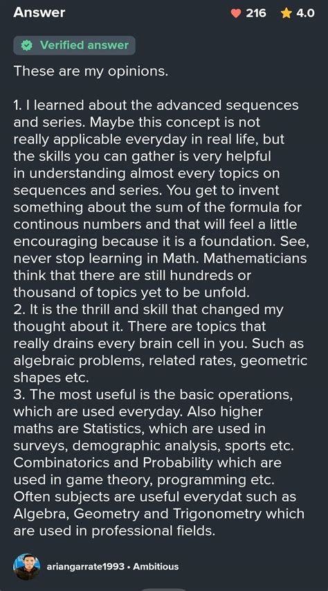 1 What New Ideas About Mathematics Did You Learn Brainly Ph