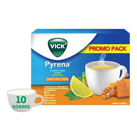 Antigripal Vick Pyrena sabor a miel y limón para resfriado 10 sobres