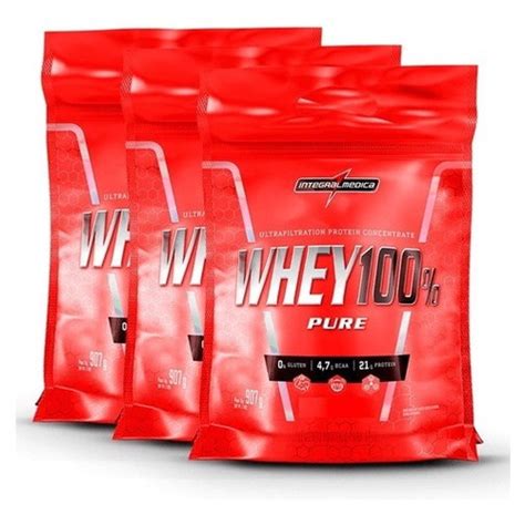 Combo 3x Refil Whey 100 Pure 907g Integralmédica Submarino