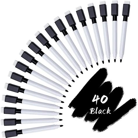 Reton 40pcs Dry Erase Markers With Eraser Black Fine Tip Point