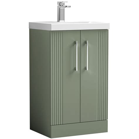 Nuie Deco Satin Reed Green 500mm Floor Stading 2 Door Vanity Unit And Basin 1 Vanity Units From