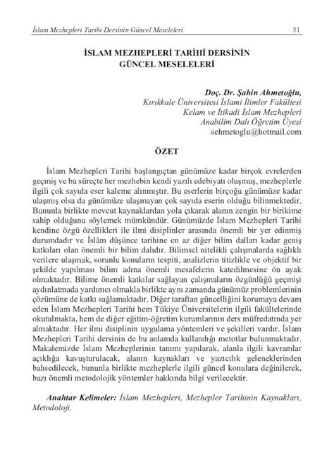 PDF İSLAM MEZHEPLERİ TARİHİ DERSİNİN GÜNCEL MESELELERİisamveri org