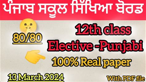 PSEB 12th Class Elective Punjabi Full Solved Paper Final Exam 2024